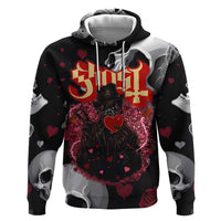 Ghost Valentine Hoodie with Rockets Skull Heart Pattern