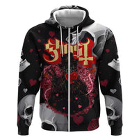 Ghost Valentine Hoodie with Rockets Skull Heart Pattern