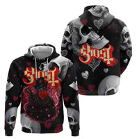 Ghost Valentine Hoodie with Rockets Skull Heart Pattern