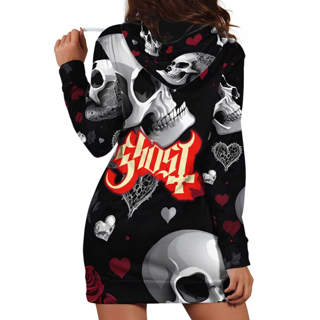 Ghost Valentine Hoodie Dress with Rockets Skull Heart Pattern