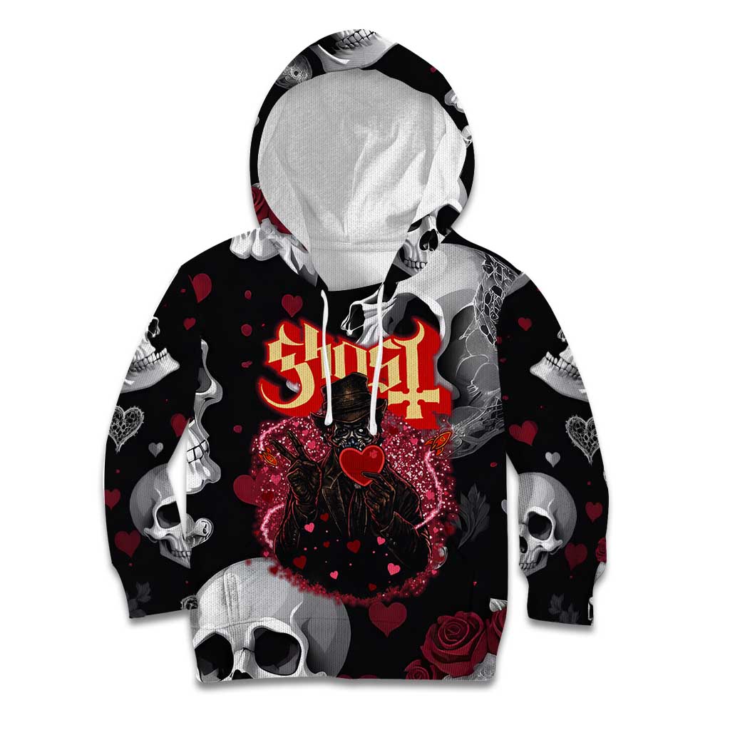 Ghost Valentine Kid Hoodie with Rockets Skull Heart Pattern