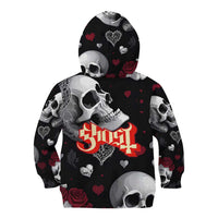 Ghost Valentine Kid Hoodie with Rockets Skull Heart Pattern