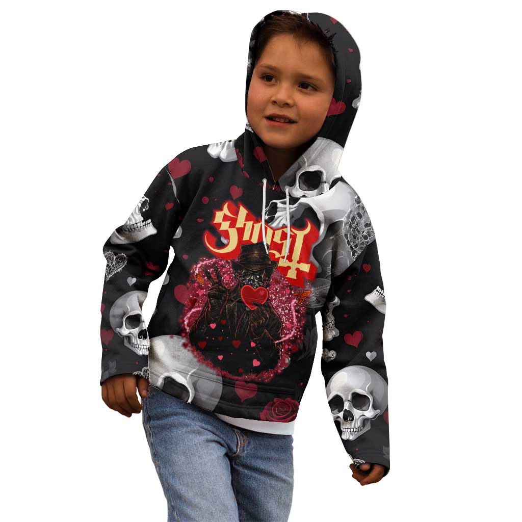 Ghost Valentine Kid Hoodie with Rockets Skull Heart Pattern