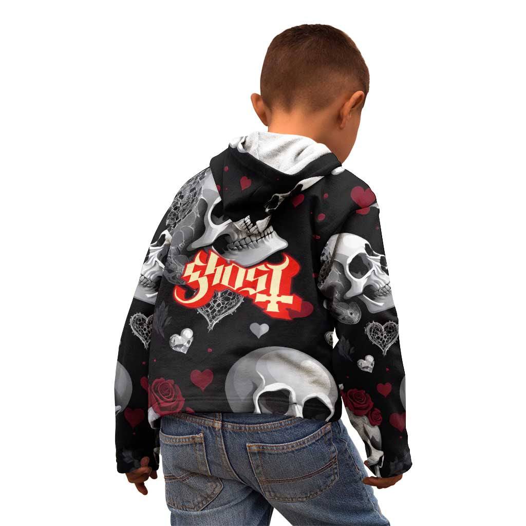 Ghost Valentine Kid Hoodie with Rockets Skull Heart Pattern