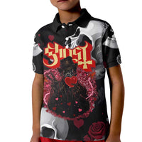 Ghost Valentine Kid Polo Shirt with Rockets Skull Heart Pattern