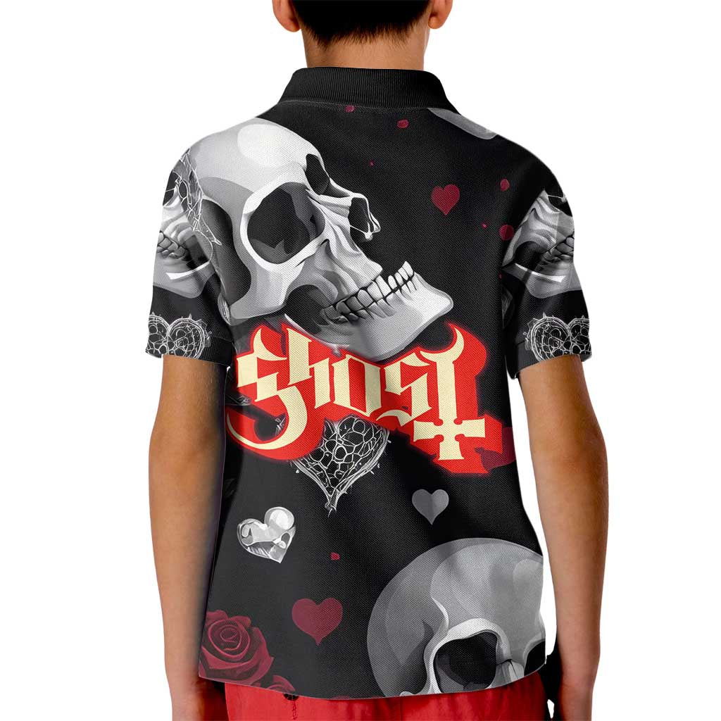 Ghost Valentine Kid Polo Shirt with Rockets Skull Heart Pattern