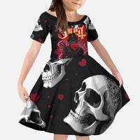 Ghost Valentine Kid Short Sleeve Dress with Rockets Skull Heart Pattern