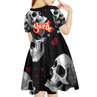 Ghost Valentine Kid Short Sleeve Dress with Rockets Skull Heart Pattern