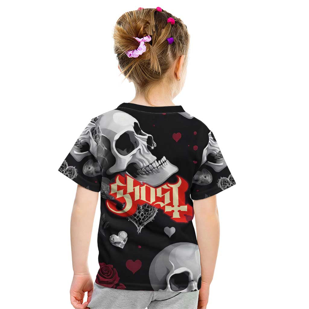 Ghost Valentine Kid T Shirt with Rockets Skull Heart Pattern
