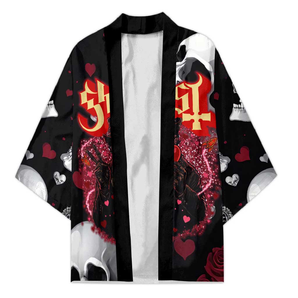 Ghost Valentine Kimono with Rockets Skull Heart Pattern