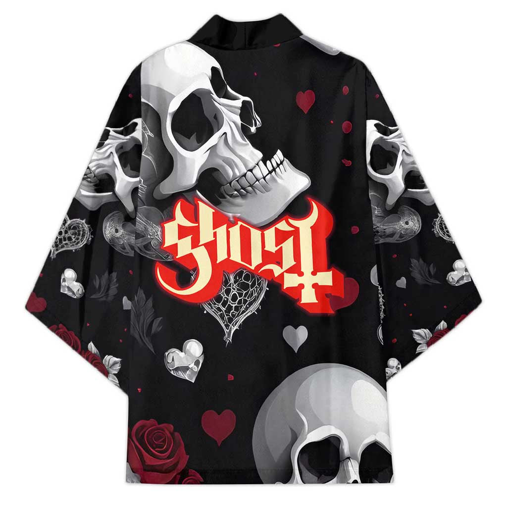 Ghost Valentine Kimono with Rockets Skull Heart Pattern