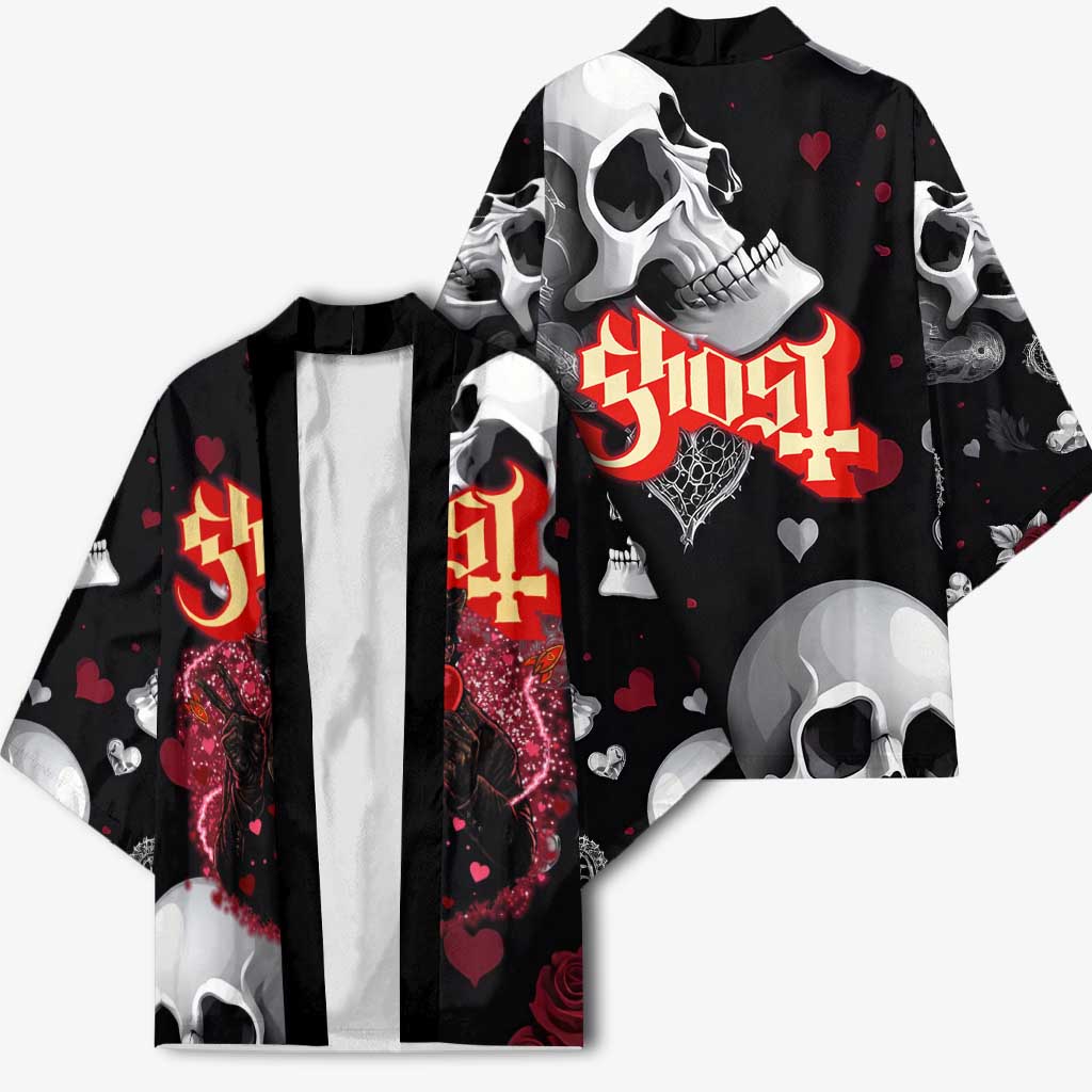 Ghost Valentine Kimono with Rockets Skull Heart Pattern