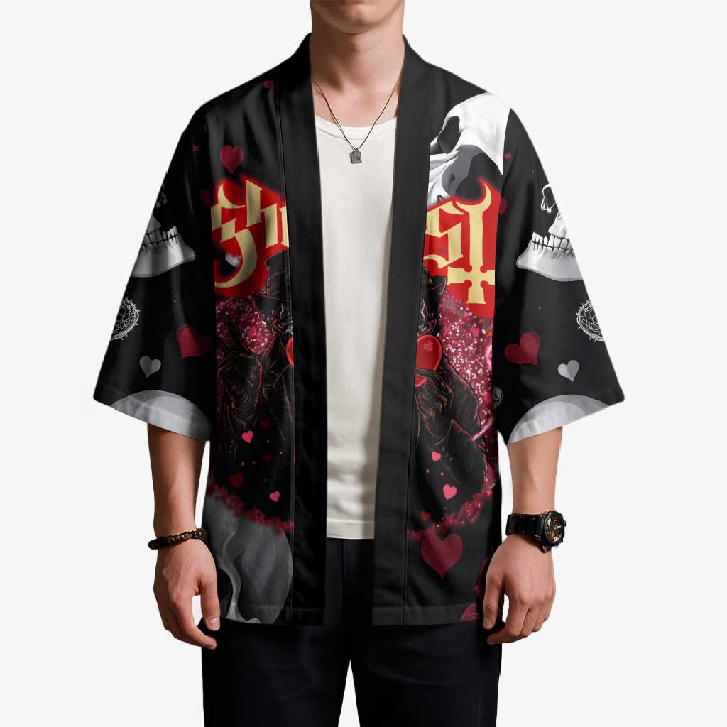 Ghost Valentine Kimono with Rockets Skull Heart Pattern