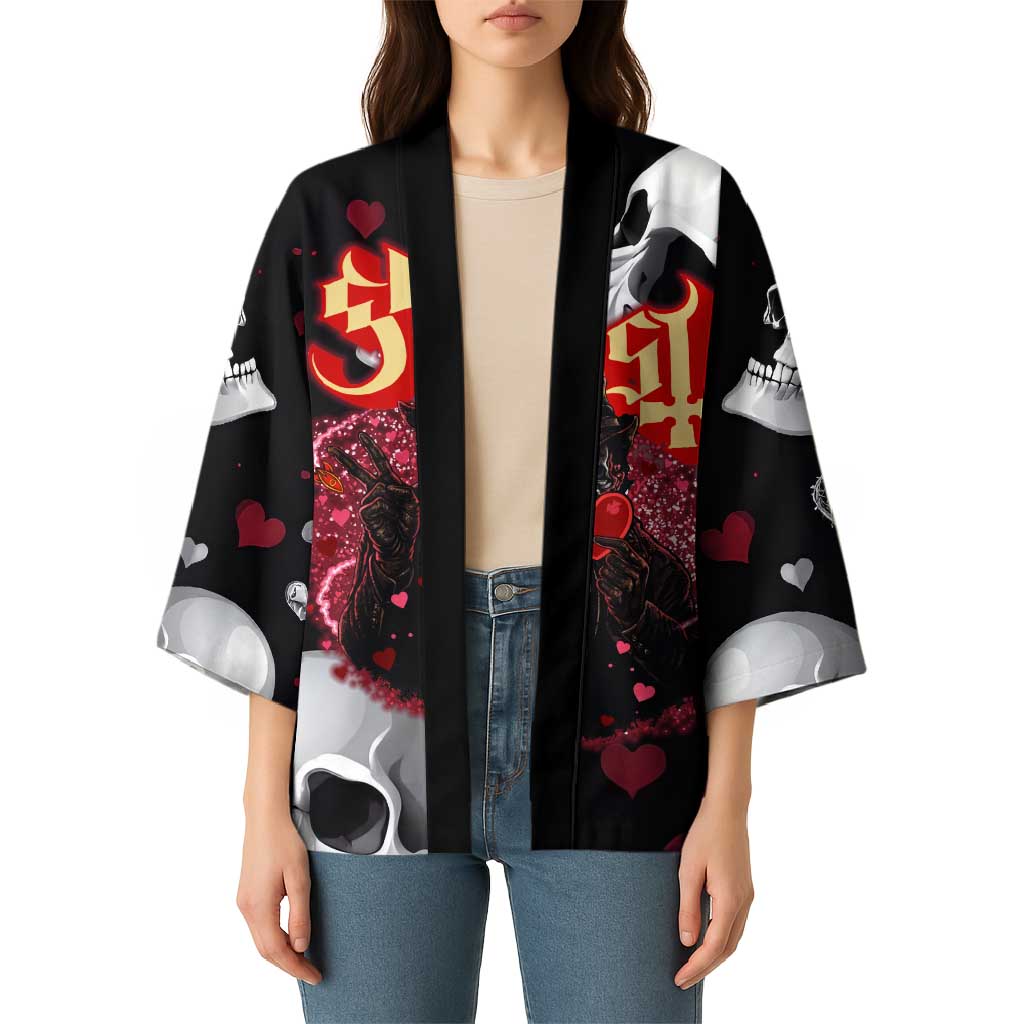 Ghost Valentine Kimono with Rockets Skull Heart Pattern