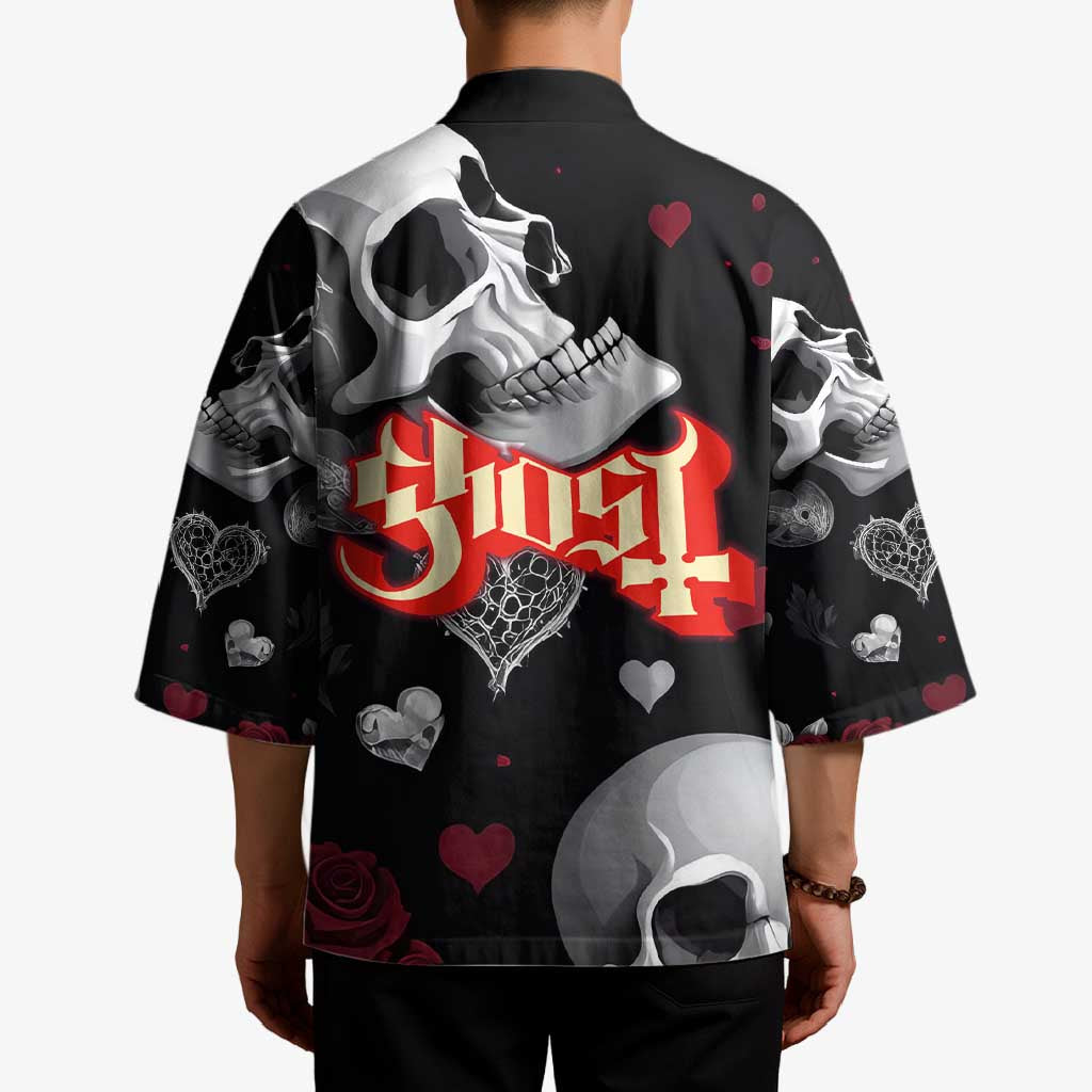Ghost Valentine Kimono with Rockets Skull Heart Pattern