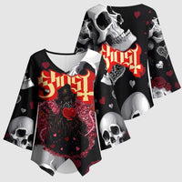 Ghost Valentine Kimono Sleeve Blouse with Rockets Skull Heart Pattern