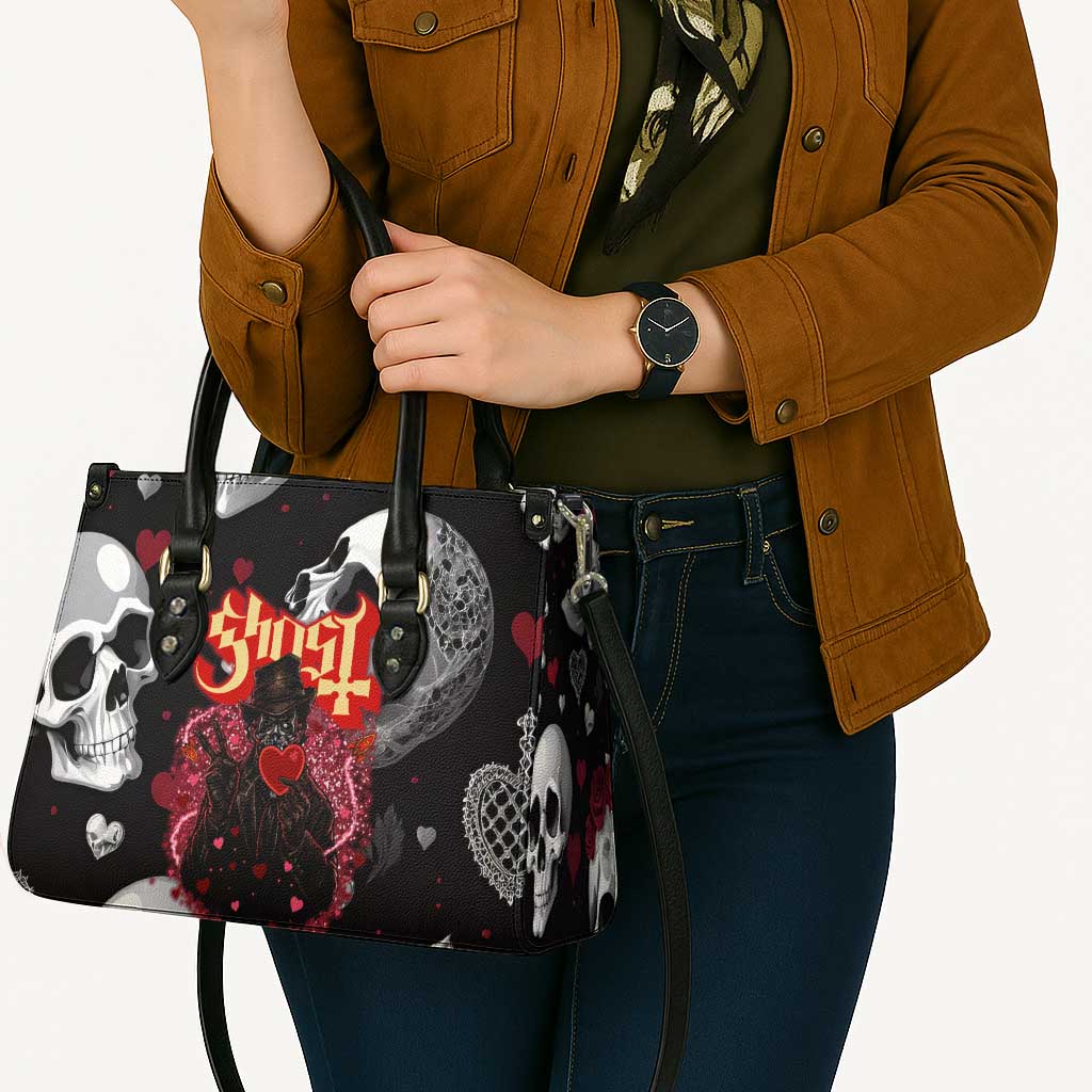 Ghost Valentine Leather Bag with Rockets Skull Heart Pattern