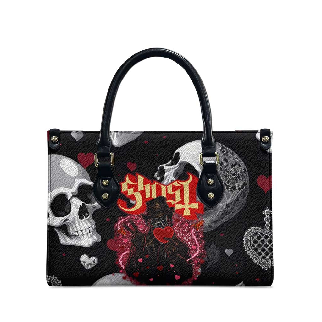 Ghost Valentine Leather Bag with Rockets Skull Heart Pattern