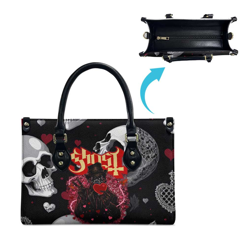 Ghost Valentine Leather Bag with Rockets Skull Heart Pattern