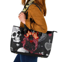 Ghost Valentine Leather Tote Bag with Rockets Skull Heart Pattern