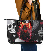 Ghost Valentine Leather Tote Bag with Rockets Skull Heart Pattern