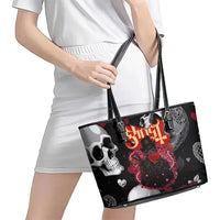 Ghost Valentine Leather Tote Bag with Rockets Skull Heart Pattern