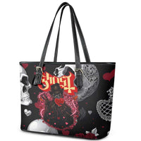 Ghost Valentine Leather Tote Bag with Rockets Skull Heart Pattern