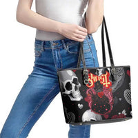 Ghost Valentine Leather Tote Bag with Rockets Skull Heart Pattern