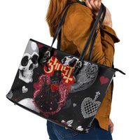 Ghost Valentine Leather Tote Bag with Rockets Skull Heart Pattern