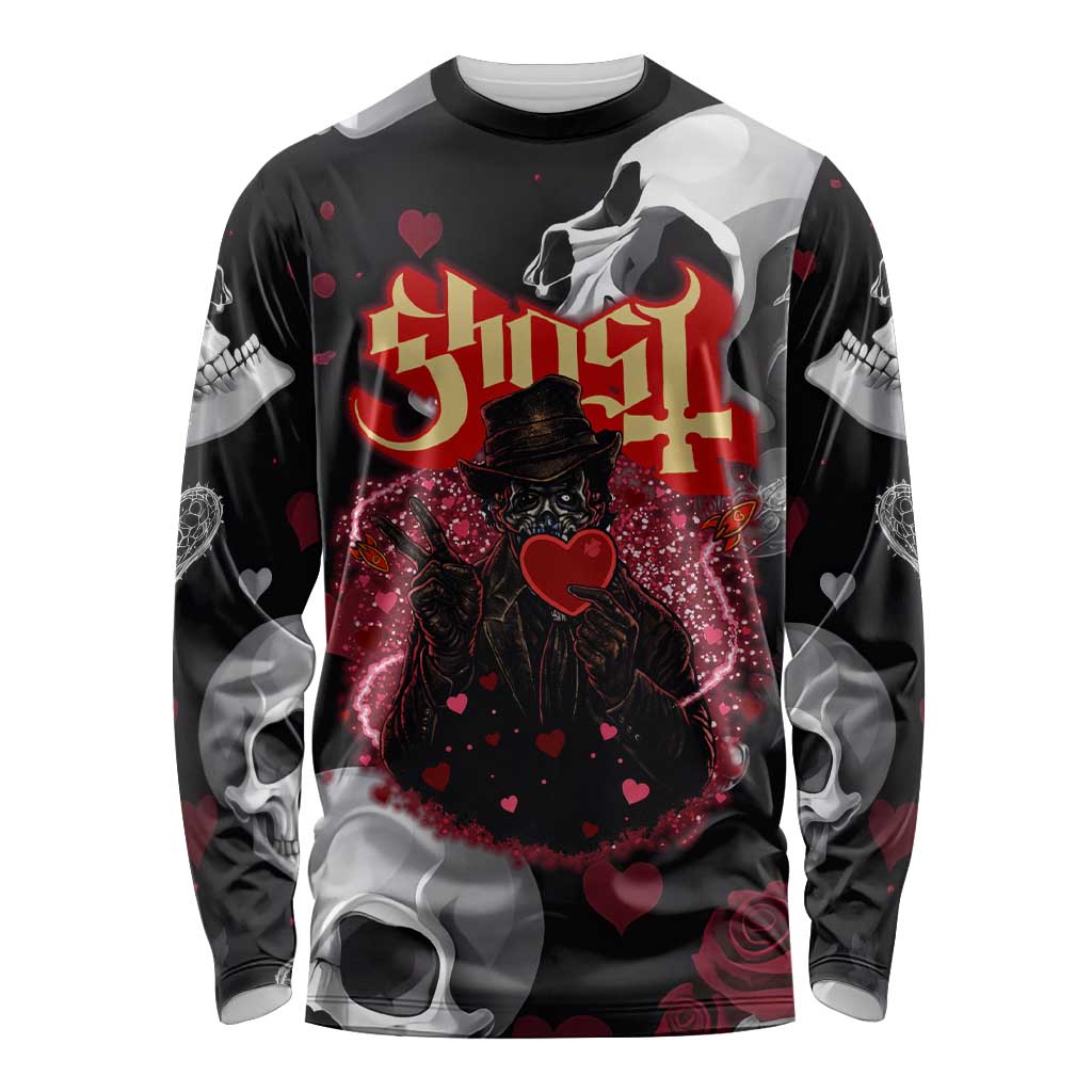 Ghost Valentine Long Sleeve Shirt with Rockets Skull Heart Pattern