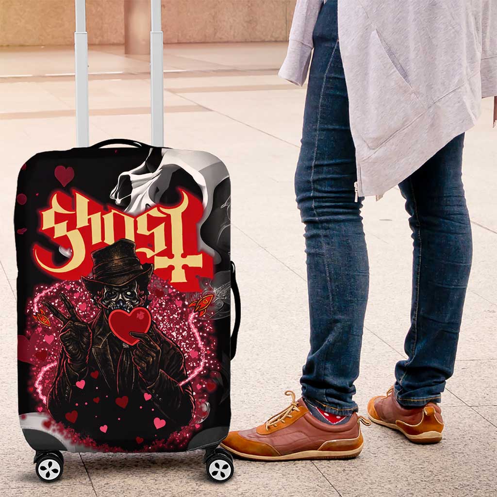 Ghost Valentine Luggage Cover with Rockets Skull Heart Pattern