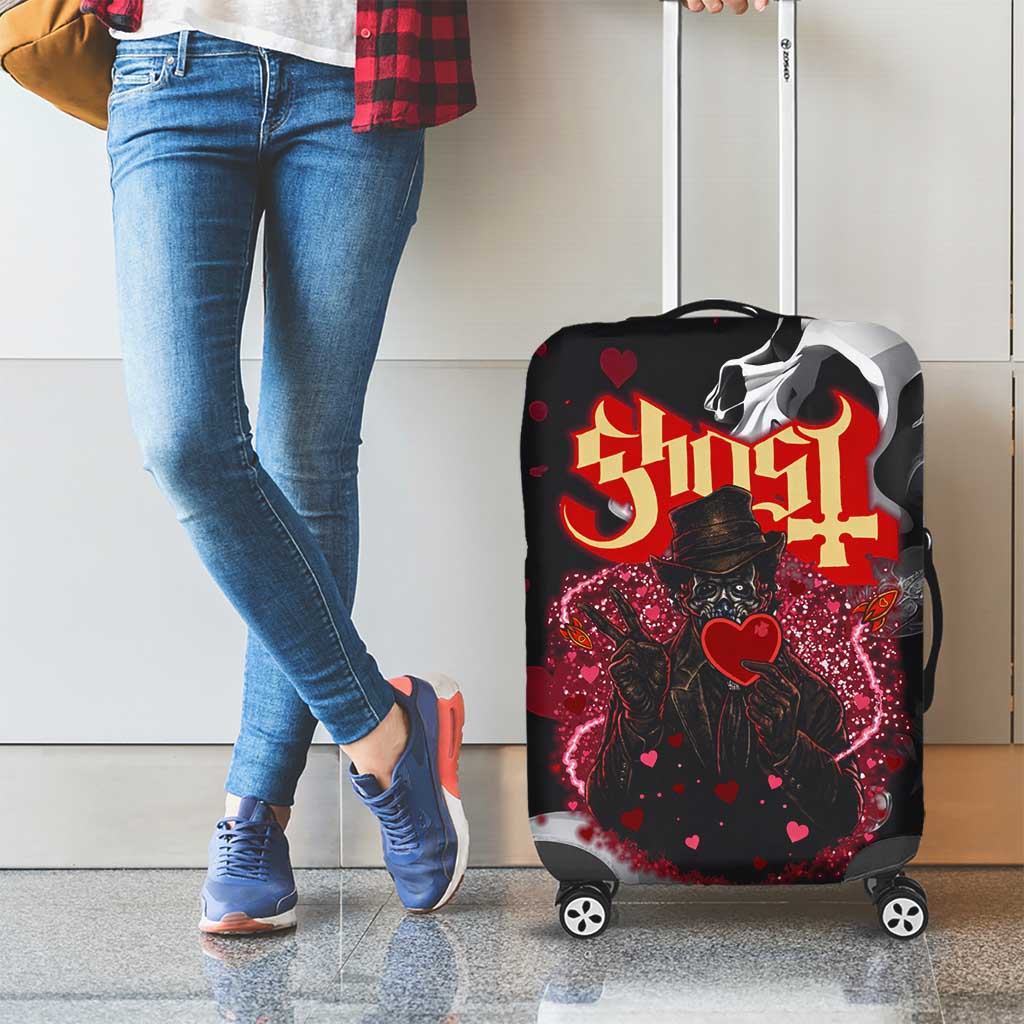 Ghost Valentine Luggage Cover with Rockets Skull Heart Pattern