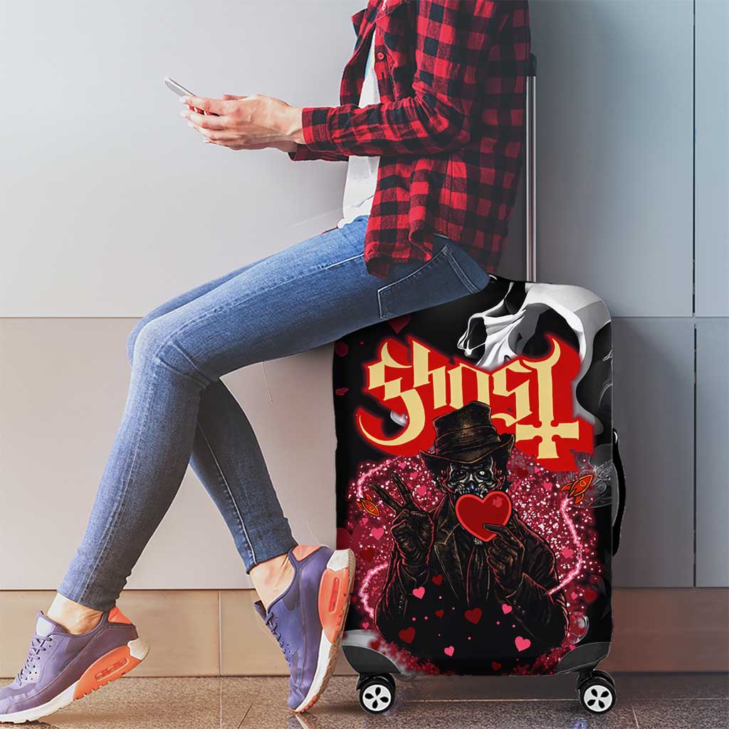 Ghost Valentine Luggage Cover with Rockets Skull Heart Pattern