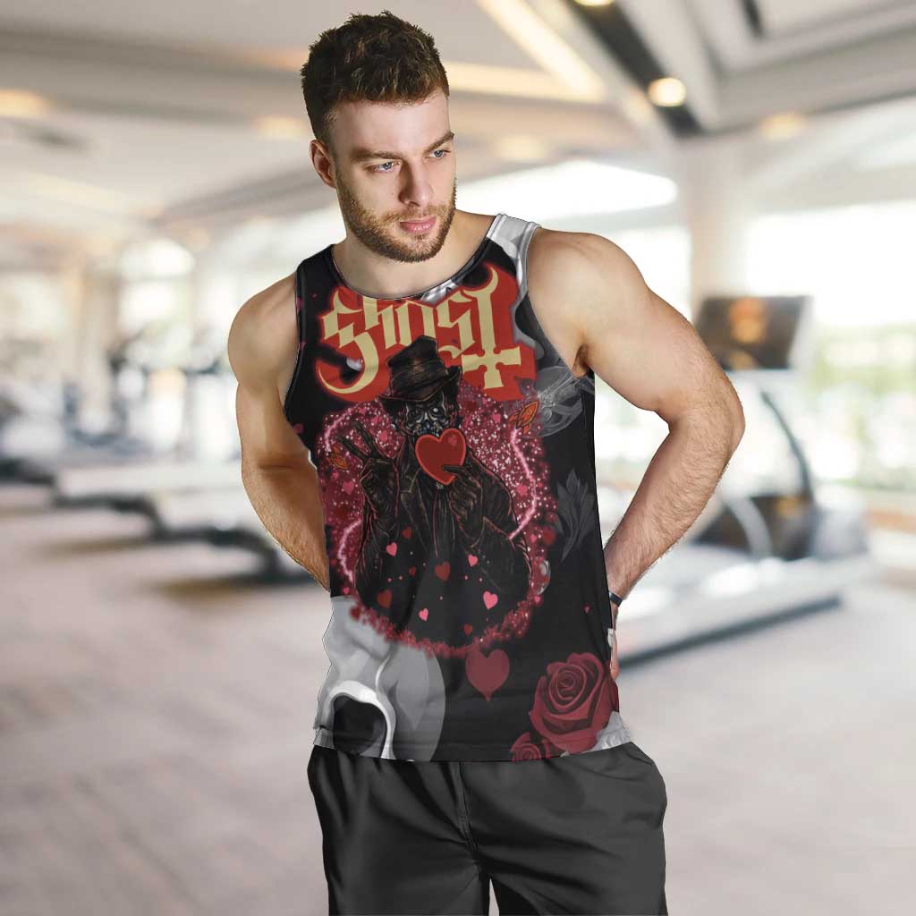 Ghost Valentine Men Tank Top with Rockets Skull Heart Pattern