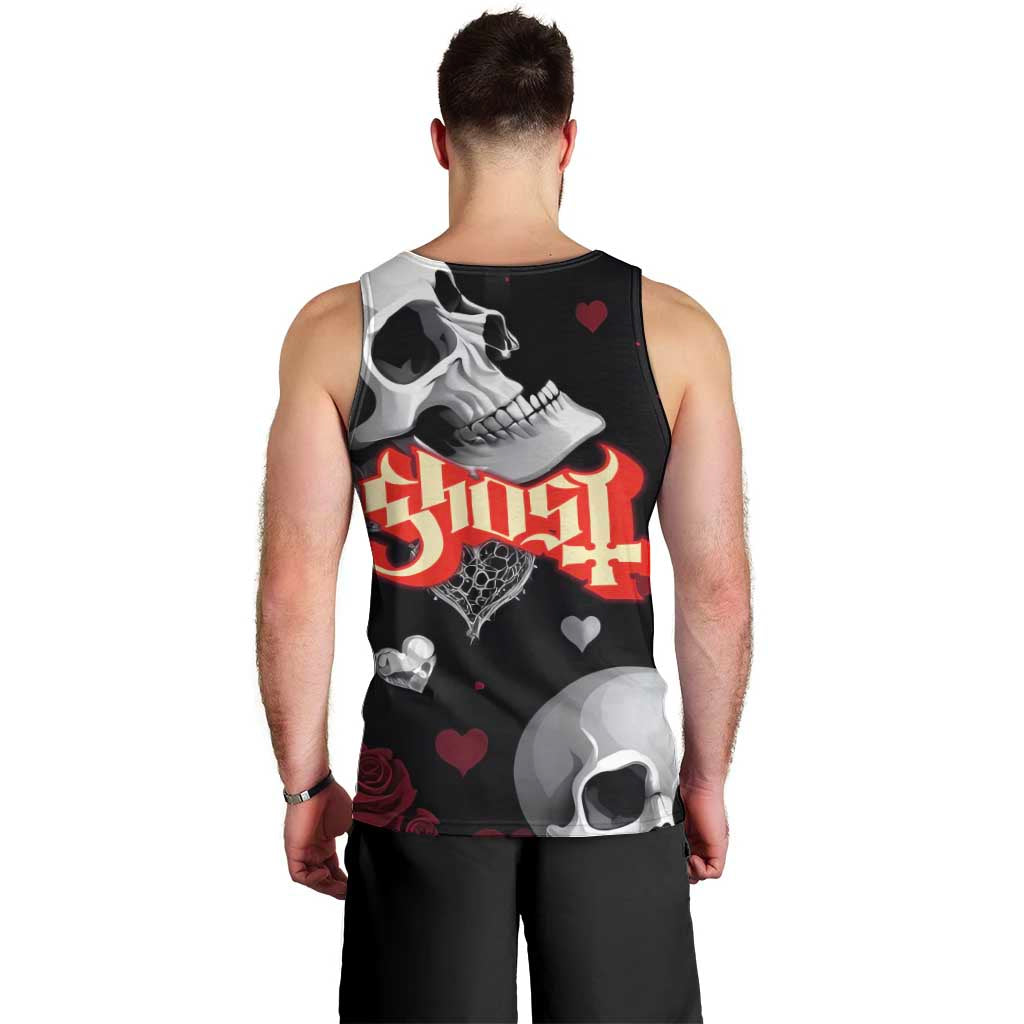 Ghost Valentine Men Tank Top with Rockets Skull Heart Pattern