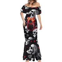 Ghost Valentine Mermaid Dress with Rockets Skull Heart Pattern