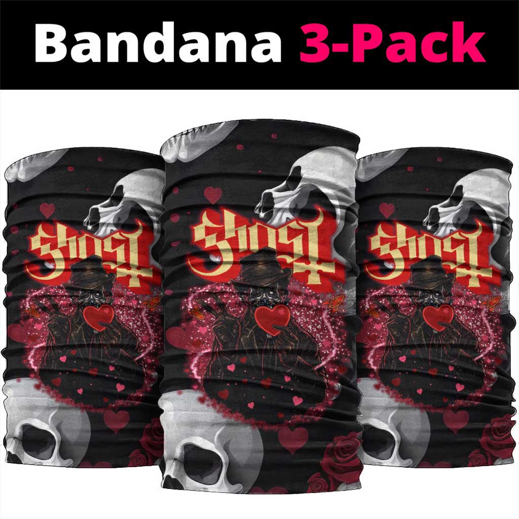 Ghost Valentine Neck Gaiter with Rockets Skull Heart Pattern