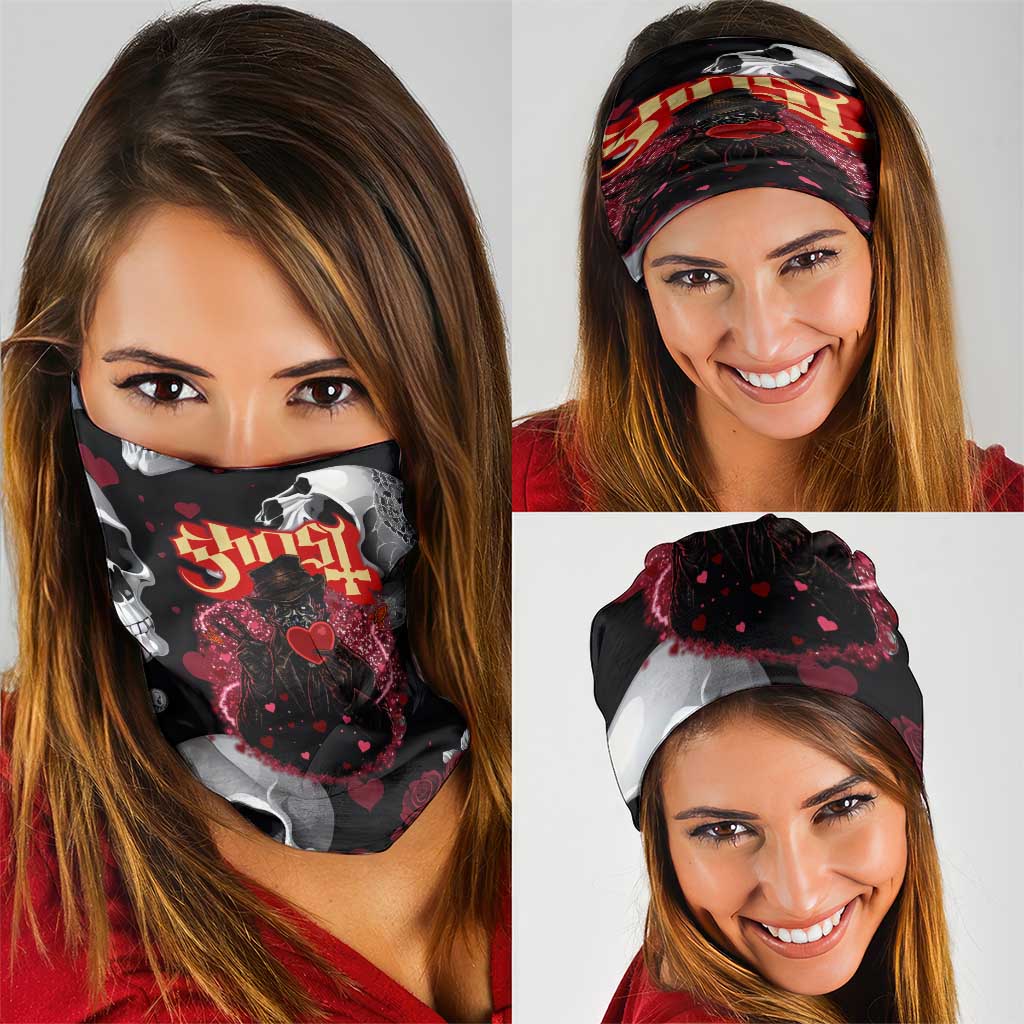 Ghost Valentine Neck Gaiter with Rockets Skull Heart Pattern