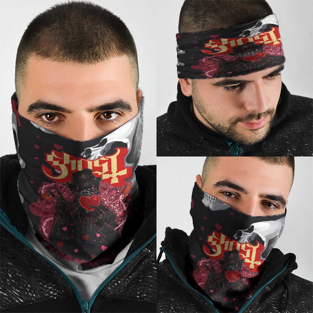 Ghost Valentine Neck Gaiter with Rockets Skull Heart Pattern