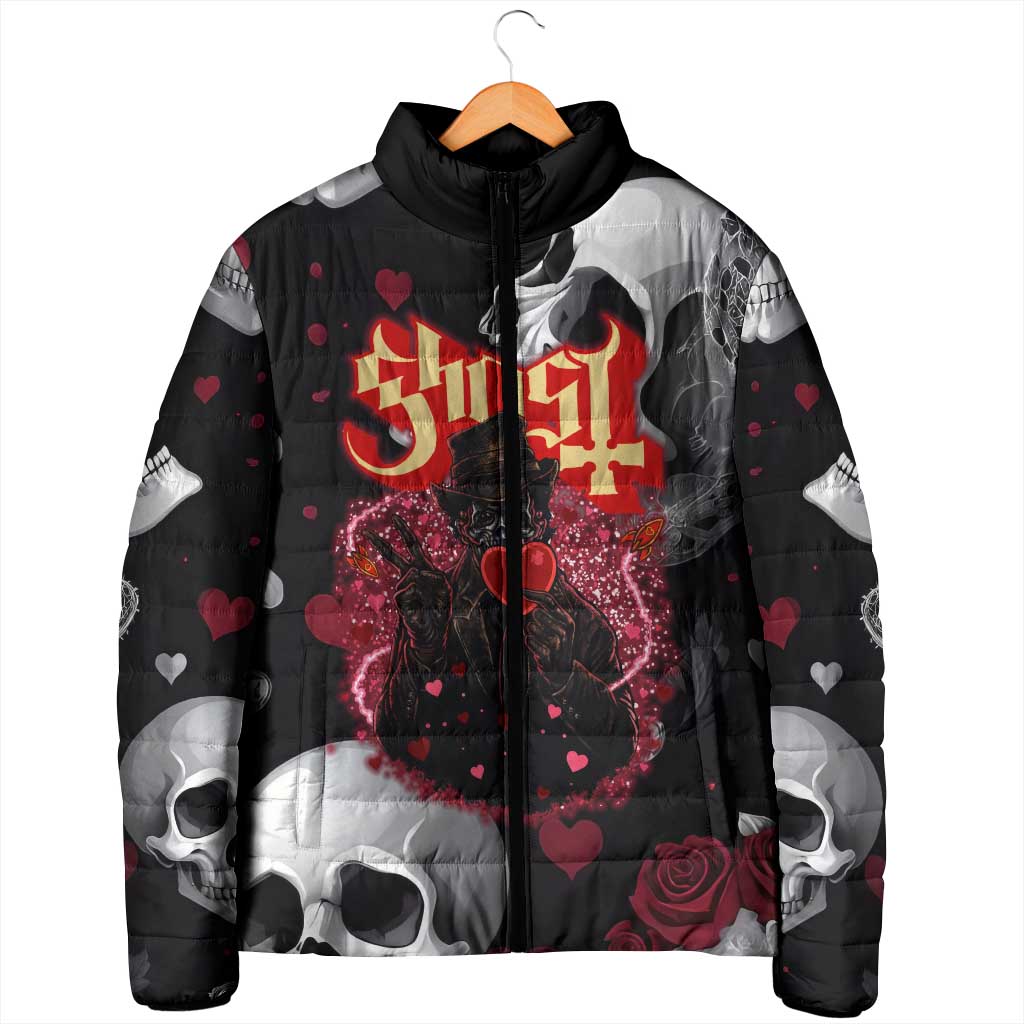 Ghost Valentine Padded Jacket with Rockets Skull Heart Pattern