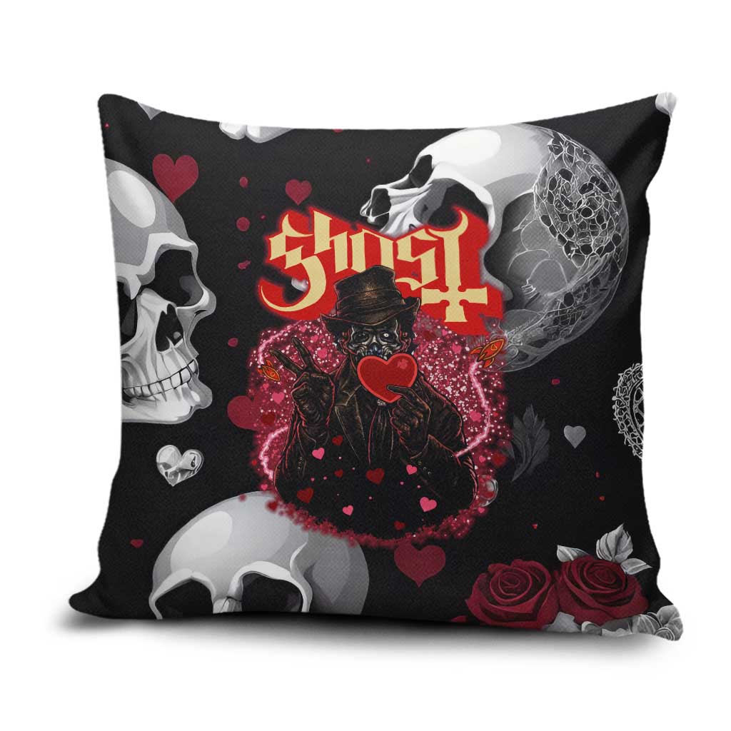 Ghost Valentine Pillow Cover with Rockets Skull Heart Pattern