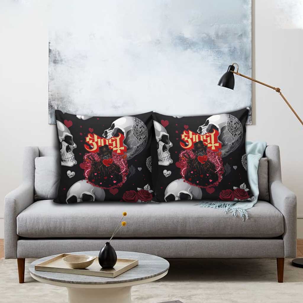 Ghost Valentine Pillow Cover with Rockets Skull Heart Pattern