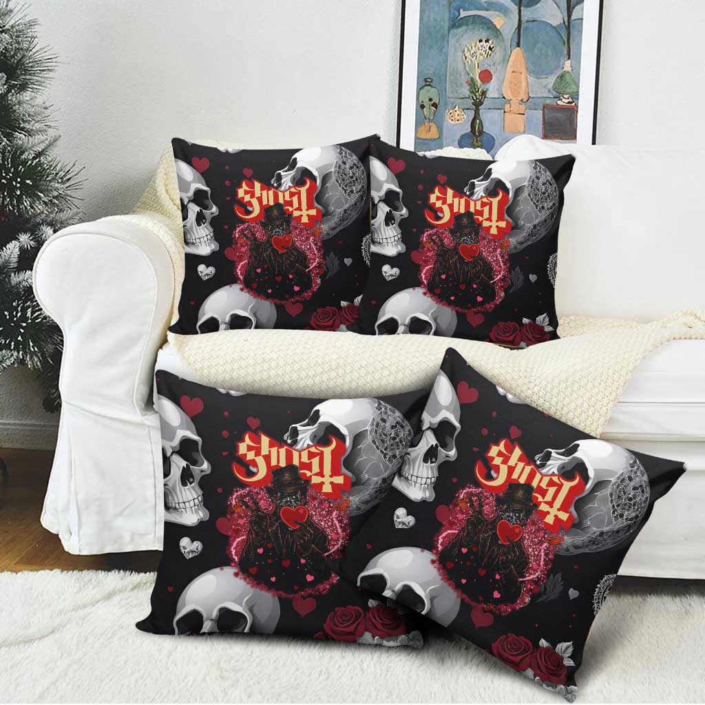 Ghost Valentine Pillow Cover with Rockets Skull Heart Pattern