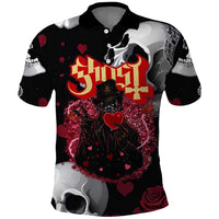 Ghost Valentine Polo Shirt with Rockets Skull Heart Pattern