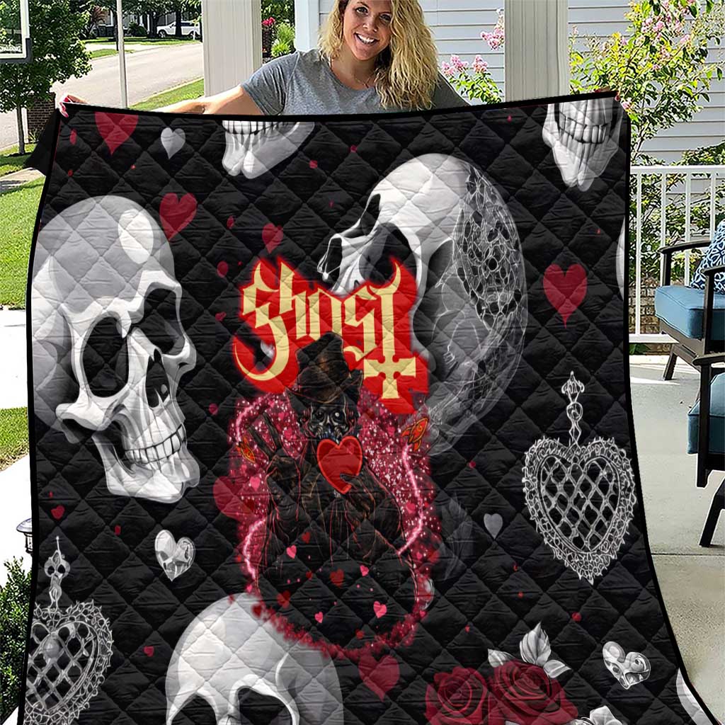Ghost Valentine Quilt with Rockets Skull Heart Pattern