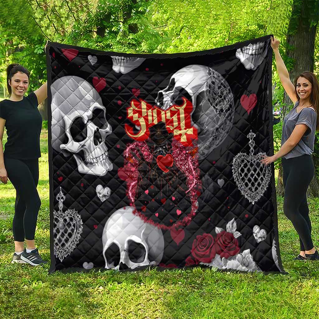 Ghost Valentine Quilt with Rockets Skull Heart Pattern