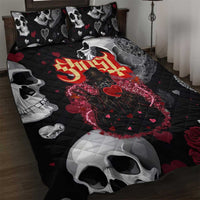 Ghost Valentine Quilt Bed Set with Rockets Skull Heart Pattern