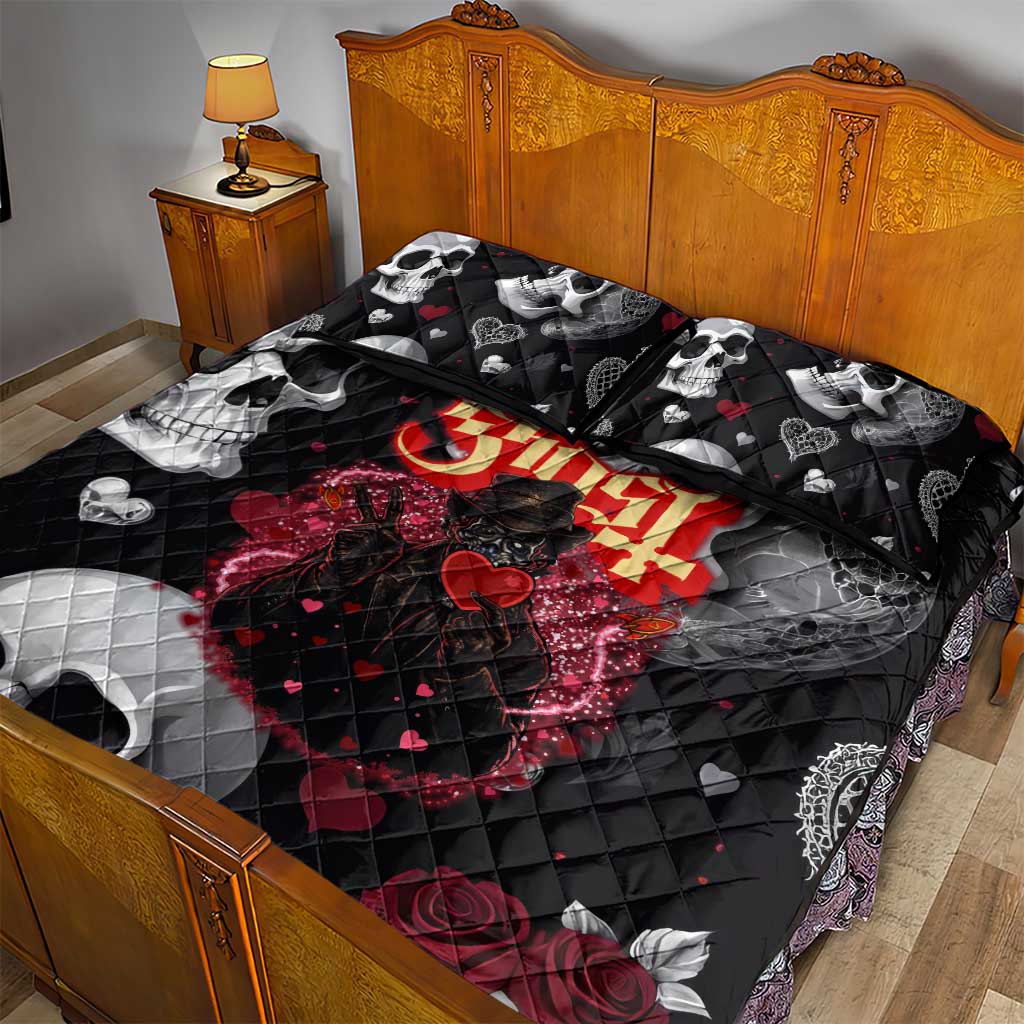 Ghost Valentine Quilt Bed Set with Rockets Skull Heart Pattern