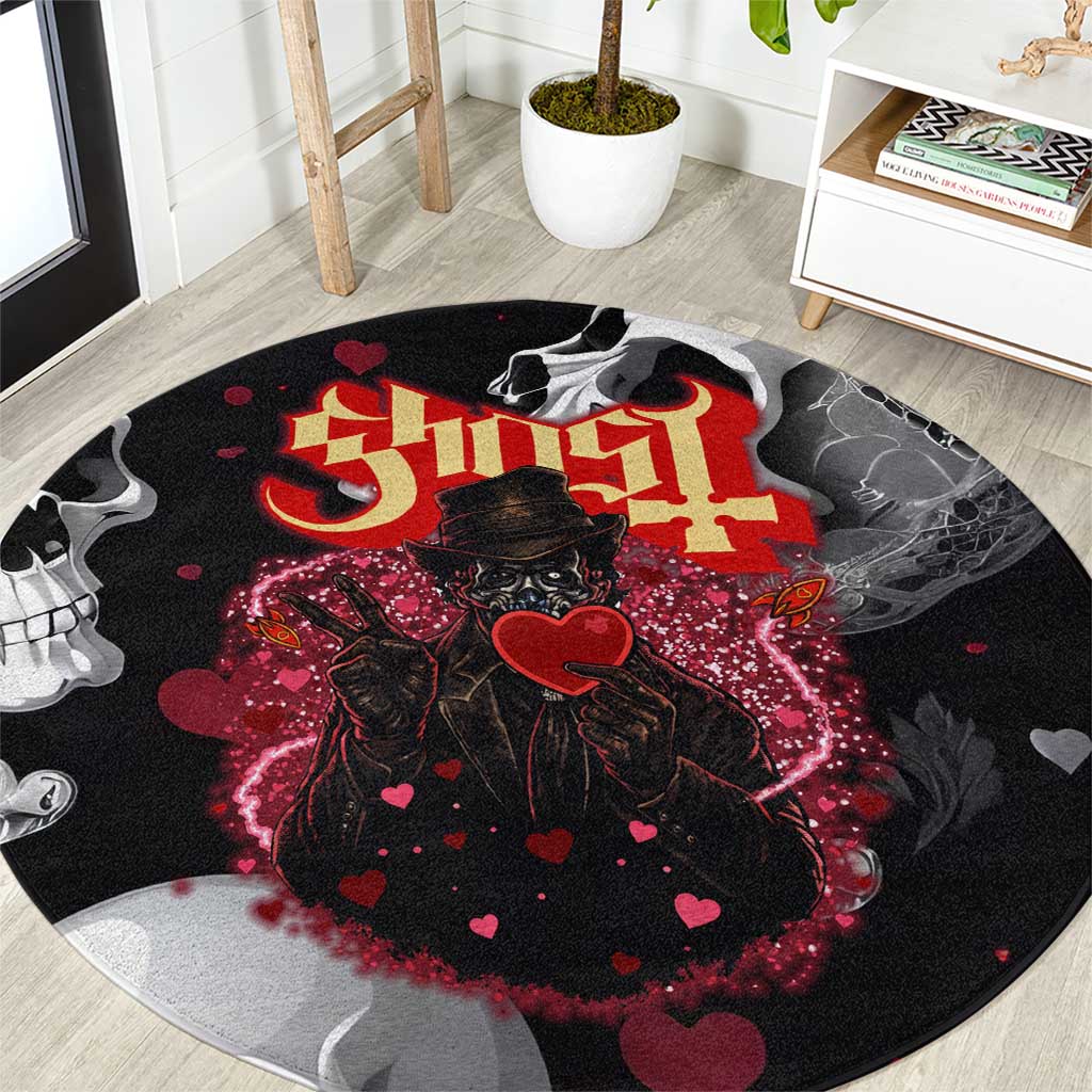 Ghost Valentine Round Carpet with Rockets Skull Heart Pattern