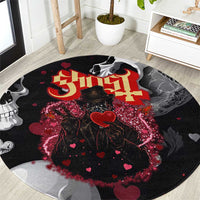 Ghost Valentine Round Carpet with Rockets Skull Heart Pattern